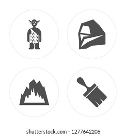 4 Troglodyte, Cave, Stone, Brush modern icons on round shapes, vector illustration, eps10, trendy icon set.