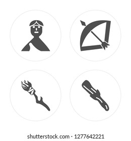 4 Troglodyte, Torch, Bow, Club modern icons on round shapes, vector illustration, eps10, trendy icon set.