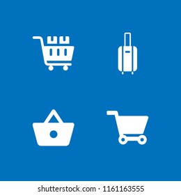 4 trolley icons in vector set. cart of ecommerce, cart, shopping basket button and suitcase with wheels illustration for web and graphic design