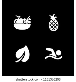 4 tropical icons in vector set. pineapple, plant, fruit and swimming figure illustration for web and graphic design