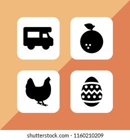 4 tropical icons in vector set. bird, tourism, fruit and holiday illustration for web and graphic design