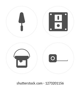 4 Trowel, Bucket, Switch, Ruler modern icons on round shapes, vector illustration, eps10, trendy icon set.