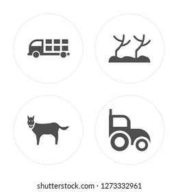 4 Truck, Horse, Sprout, Tractor modern icons on round shapes, vector illustration, eps10, trendy icon set.