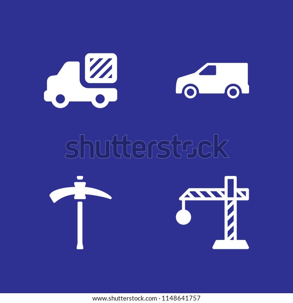 4 truck icon set with truck, van\
and crane vector illustration for graphic design and\
web