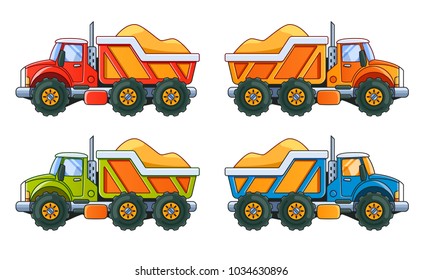 4 Trucks with Sand Side View. 4 Colors