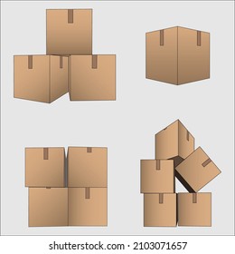 4 type of cardboard box with different kind of position vector graphic.
