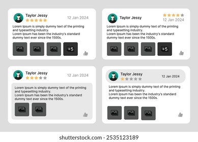 4 type Customer reviews showcasing various ratings and feedback about a product on a review site or app