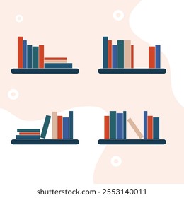 4 types of bookshelf illustration with different stack