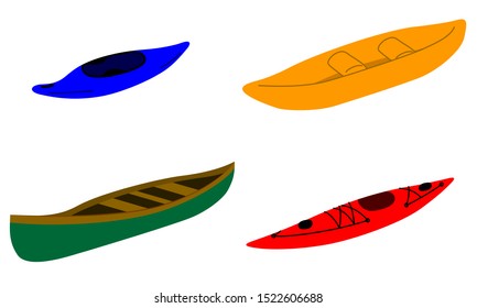 4 types of canoe and kayak illustrations
