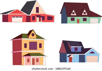 4 tipos de casas, en diferentes estilos, gráficos vectoriales