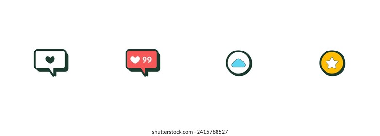 4 types of icon stickers. Symbol, love, love 99, cloud, star. Line, simple design. Vector illustration