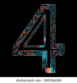 "4" Typographic Icon On Dark Background. Graphic Font For Your Design Background. Design Concept For Graphic, Banners, Presentations, Wallpaper, Reports. Vector Illustration.  Eps10