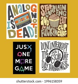 4 typography vector illustration for print t shirt, sticker, poster, logo etc.