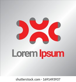 Diseño vectorial de 4 letras U o 4 imanes con estilo de formas y concepto de semicírculo, temas de colores rojo y gris, concepto minimalista y diseño gráfico de estilo moderno, diseño de ilustración.