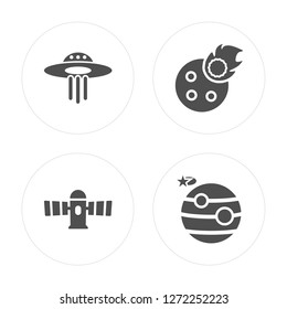 4 UFO, Space Module, Meteorite Falling, Jupiter with Satellite modern icons on round shapes, vector illustration, eps10, trendy icon set.