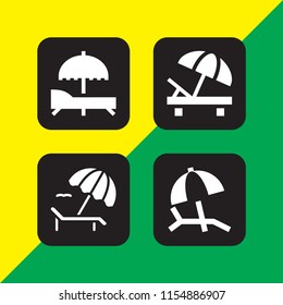 4 umbrella icons in vector set. sunbed illustration for web and graphic design