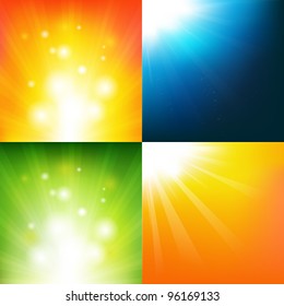 4 Underwater And Sunburst Backgrounds, Vector Background