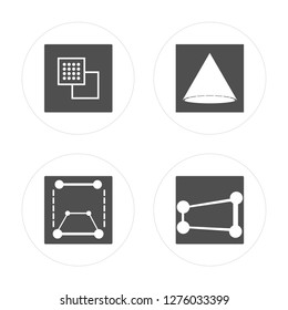 4 Ungroup, Transform, Cone, Perspective modern icons on round shapes, vector illustration, eps10, trendy icon set.