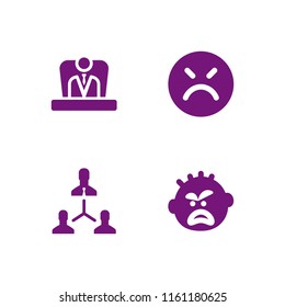 4 unhappy icons in vector set. angry, boss and yelling illustration for web and graphic design
