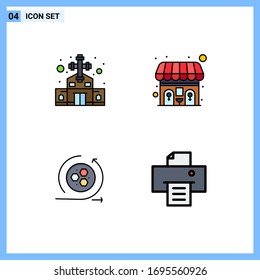 4 Universal Filled line Flat Colors Set for Web and Mobile Applications building; modeling; christian cross; wc; device Editable Vector Design Elements