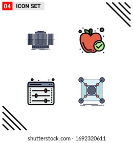 4 Universal Filledline Flat Color Signs Symbols of turbine; equalizer; wind; food; web preferences Editable Vector Design Elements