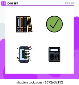 4 Universal Filledline Flat Color Signs Symbols of file; stamp; media; archive; calculator Editable Vector Design Elements