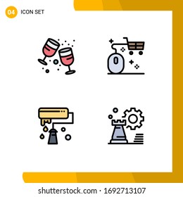 4 Universal Filledline Flat Color Signs Symbols of birthday; paint brush; party; mouse; paint Editable Vector Design Elements