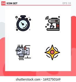 4 Universal Filledline Flat Color Signs Symbols of clock; assemble; stopwatch; iot; electronics Editable Vector Design Elements