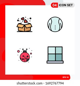 4 Universal Filledline Flat Color Signs Symbols of gift; insect; muslim; tennis; beetle Editable Vector Design Elements