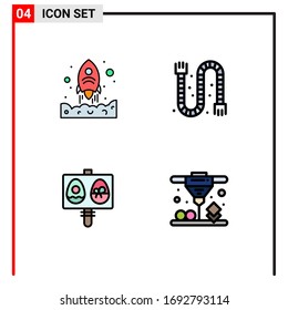 4 Universal Filledline Flat Color Signs Symbols of launching; eggs; up; industrial; holiday Editable Vector Design Elements