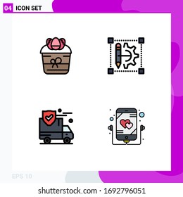 4 Universal Filledline Flat Color Signs Symbols of gift; setting; flower; edit; protection Editable Vector Design Elements