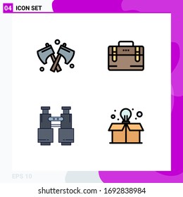 4 Zeichen für die universelle Flachfarbe Zeichen der Axt; Suche; Beutel; Motivation; Camping Editierbare Vektorillustration Design Elements