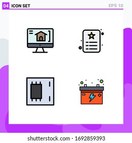 4 símbolos universales de color plano de línea plana Símbolos de ordenador; dispositivos; tarjeta; identidad; elementos de diseño de vectores editables de la placa base