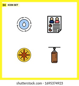 4 Universal Filledline Flat Color Signs Symbols of energy; compass; nature; paper; navigation Editable Vector Design Elements