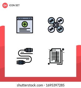 4 Universal Filledline Flat Color Signs Symbols of browser; server; drone; technology; accounting Editable Vector Design Elements