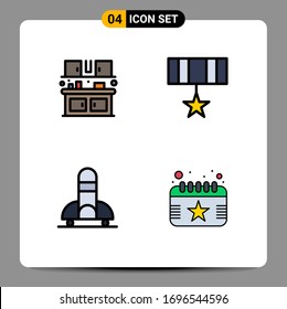 4 Universal Filledline Flat Color Signs Symbols of cook; science; kitchen; badge; space Editable Vector Design Elements