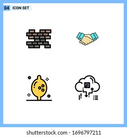 4 Universal Filledline Flat Color Signs Symbols of brick; fruit; agreement; business; cloud Editable Vector Design Elements