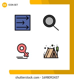 4 símbolos de color plano de línea plana universal Símbolos de flecha; camping; búsqueda; gander; Elementos de diseño de vectores editables de tienda