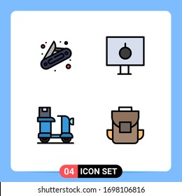 4 Universal Filledline Flat Color Signs Symbols of camping; box; lock; pc; logistic Editable Vector Design Elements