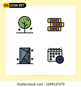 4 Universal Filledline Flat Color Signs Symbols of blooming; games; nature; stationary; shield Editable Vector Design Elements