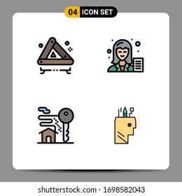 4 Universal Filledline Flat Color Signs Symbols of accident; home; sign; copywriter; room Editable Vector Design Elements