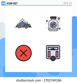 4 Universal Filledline Flat Color Signs Symbols of mountain; circle; nature; cookies; hide Editable Vector Design Elements