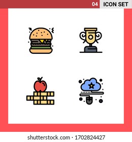 4 Signos de color plano de línea plana universal Símbolos de hamburguesa; nube; educación; manzana; elementos de diseño de vectores editables de datos