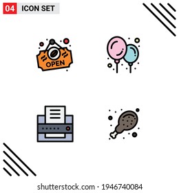 4 Universal Filledline Flat Color Signs Symbols of open; food; baby stuff; fax; 98 Editable Vector Design Elements