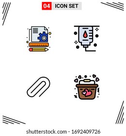 4 Universal Filledline Flat Colors Set for Web and Mobile Applications content; pin; healthcare; clip; heart Editable Vector Design Elements