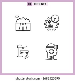 4 Universal Filledline Flat Colors Set for Web and Mobile Applications landscape; hand; road; management; water Editable Vector Design Elements