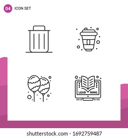 4 Universal Filledline Flat Colors Set for Web and Mobile Applications delete; balloon; remove; drink; holi Editable Vector Design Elements