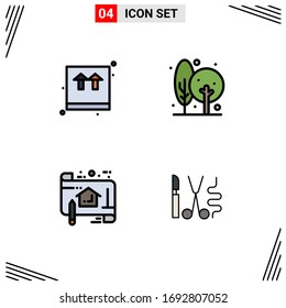 4 Universal Filledline Flat Colors Set for Web and Mobile Applications box; plan; shopping; farm; blue print Editable Vector Design Elements