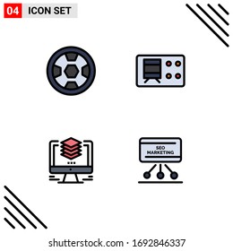 4 Colores planos de línea de relleno universales establecidos para aplicaciones web y móviles; archivo; corona; transporte; elementos de diseño de vectores editables duplicados