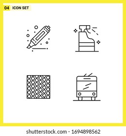 4 Colores planos de línea de relleno universales configurados para dibujo de aplicaciones web y móviles; losa; pulverizar; producto; elementos de diseño de vectores editables de franjas